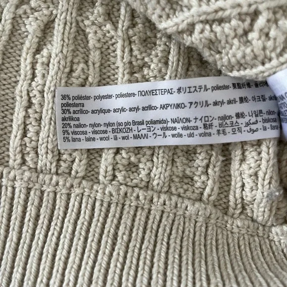 (S) Zara Women’s Cable Knit Sweater Turtleneck Cream Oversized - Picture 4 of 8